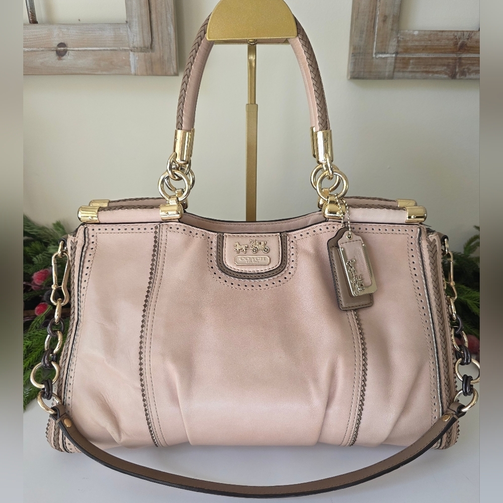 Coach Madison Pinnacle Carrie Satchel Blush Leather Zig Zag Perforated - Picture 5 of 16